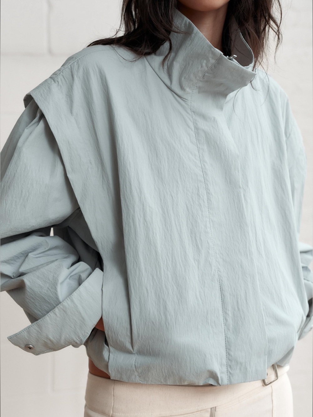 Zara High Collar Jacket Blue Gray Size L Bomber NWT